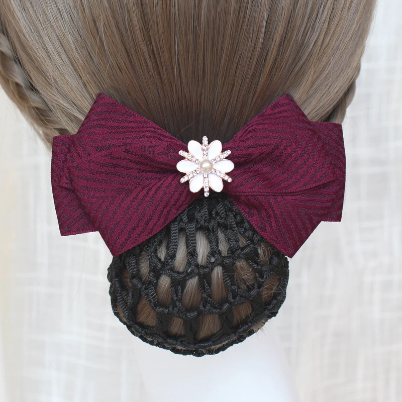 Professional Head Flower Hotel Nurse Bank Lady Net Bag Bowknot Stewardess Hair Net Clip Hair Accessories Headwear