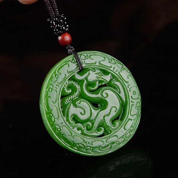 Xinjiang Hetian Jade Jade Double-sided Antique Dragon Pendant Hollow Spinach Green Zodiac Dragon Yu Pei Pendant