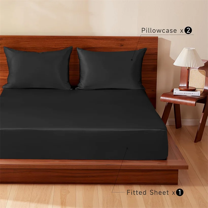 Conjunto de lençóis de cama de seda amoreira suave de 3 peças, lençol de alta qualidade 1 peça e fronha de 2 peças, capa de colchão de cama 140/160/200cm