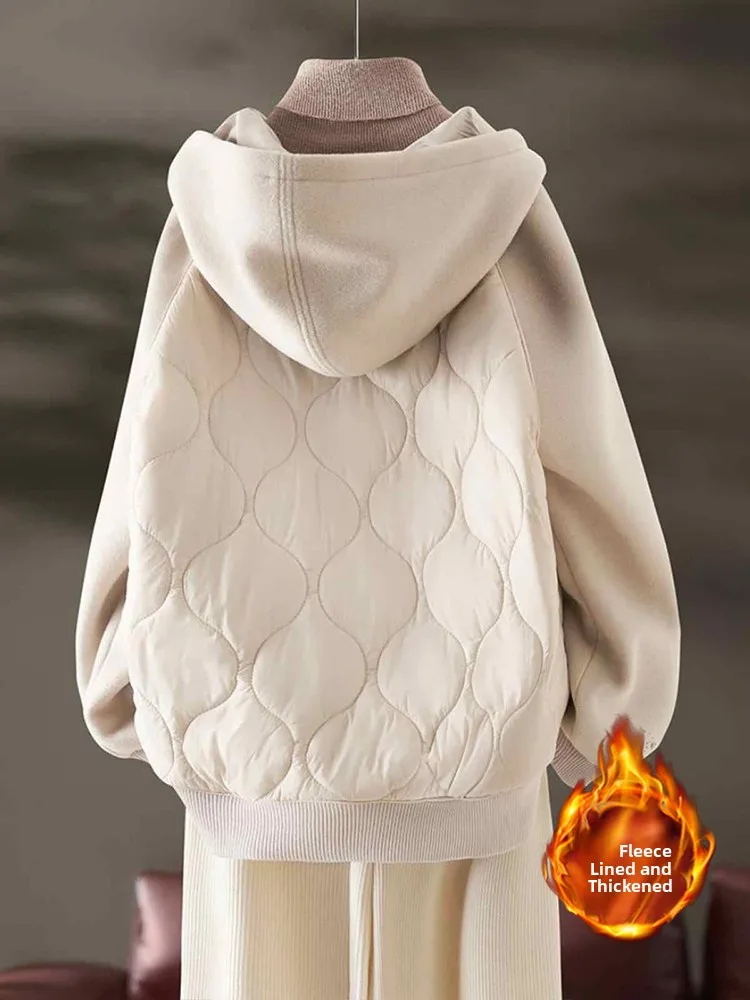 

Ladies Faion Thiened Hooded Spliced Casual Loose ort Warm Cotton Jaet Autumn Winter New Arrival Commute Sle Pure Color