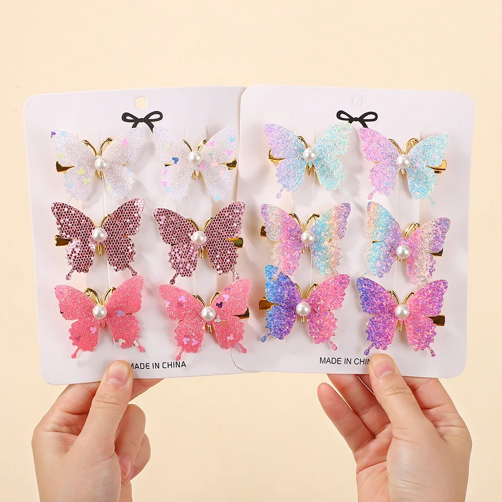 

6Pcs/set Girls Cute Sequins Double Butterfly Hair Clip Bow Hairpins DIY Headwear Bow Decor Hairgrip Toddler Hair Accessories