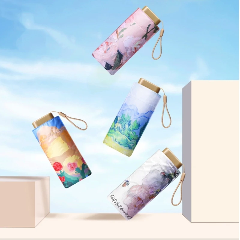 Pocket Umbrella Oil Painting Umbrella 6 Ribs Travel Umbrella Folding Umbrella