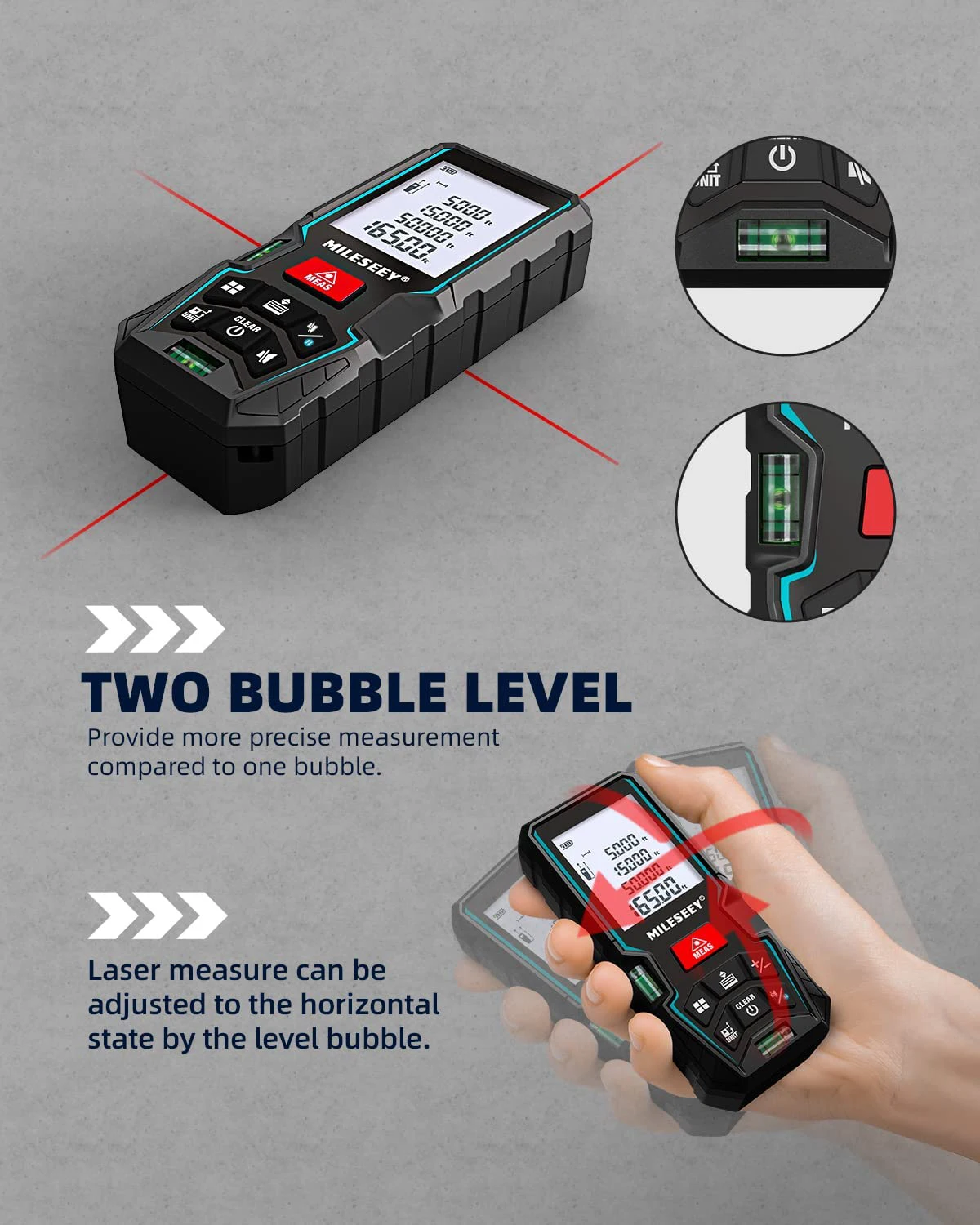 Mileseey D5T Laser Rangefinders with Bluetooth, Distance Meter with 2 Spirit Level Bubbles, Laser Tape Measure ±2mm Accuracy