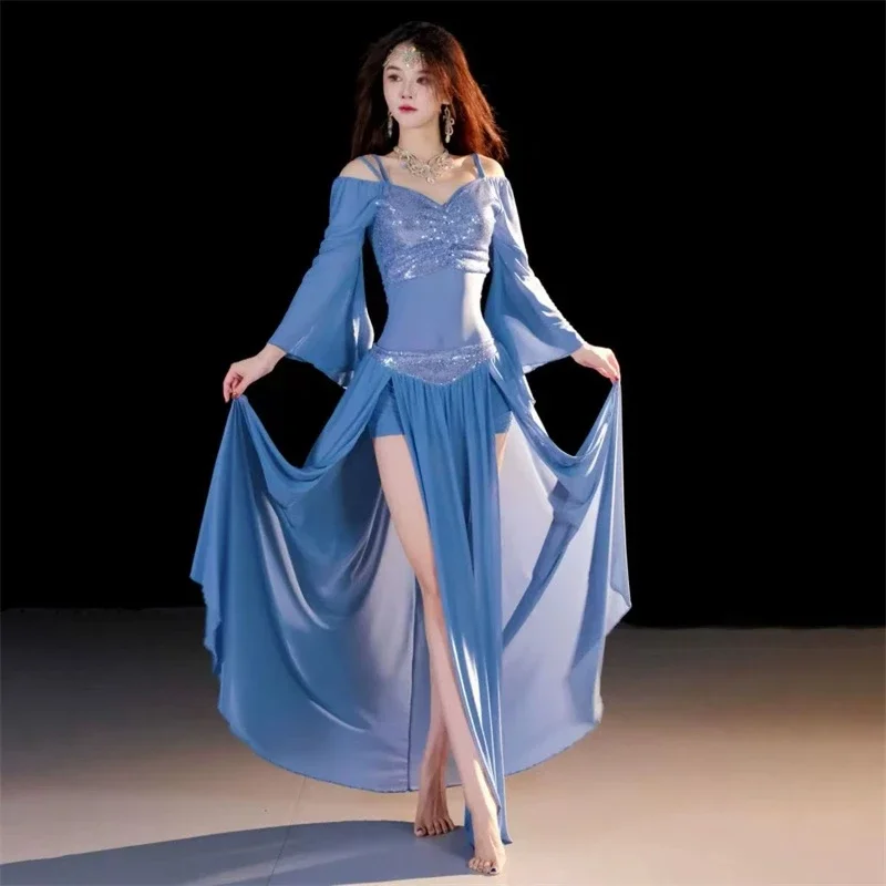 新しいベリーダンス衣装オリエンタルダンスメッシュカバー腹練習クラス衣装セット女性のダンスパフォーマンス衣装