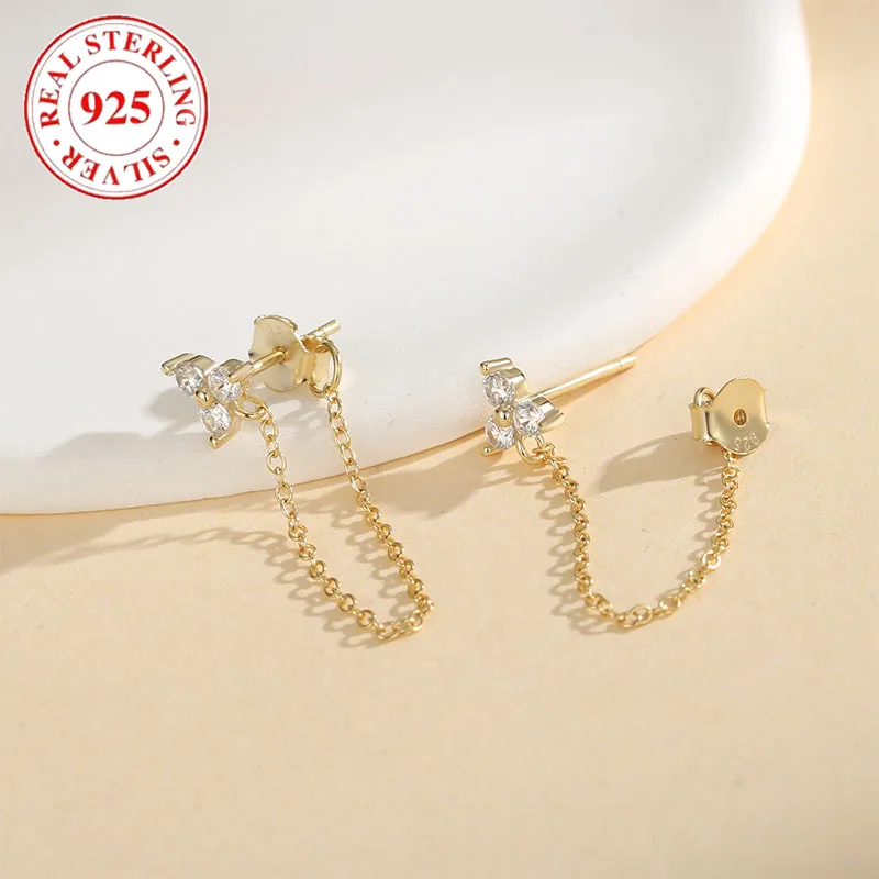 925 Sterling Silver Sparkling Diamond Tassel Floral Women's Earrings Hypoallergenic Suitable for Women's Party Elegant Jewelry