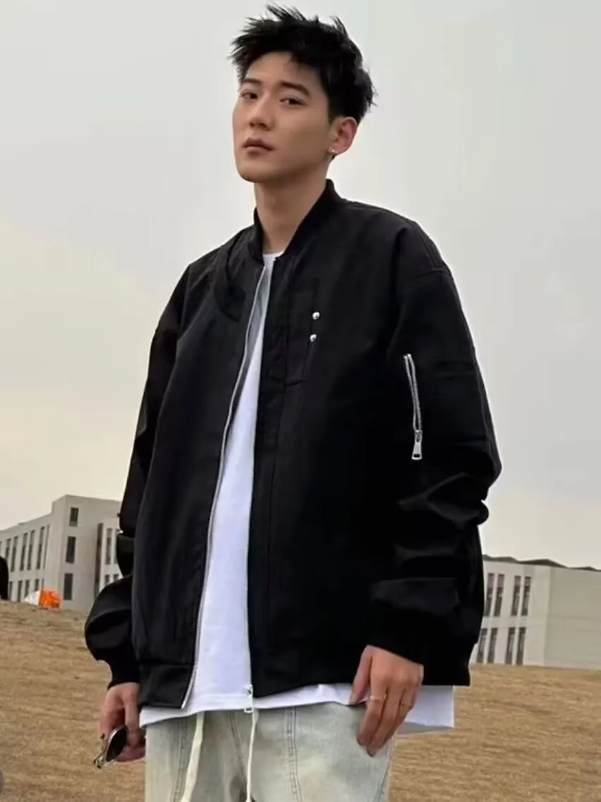 

Мужское пальто American High Street Sle Pilot Jaet, повседневное теплое бейсбольное пальто Bla, свободный верх, молодежный модный металлический декор на молнии...