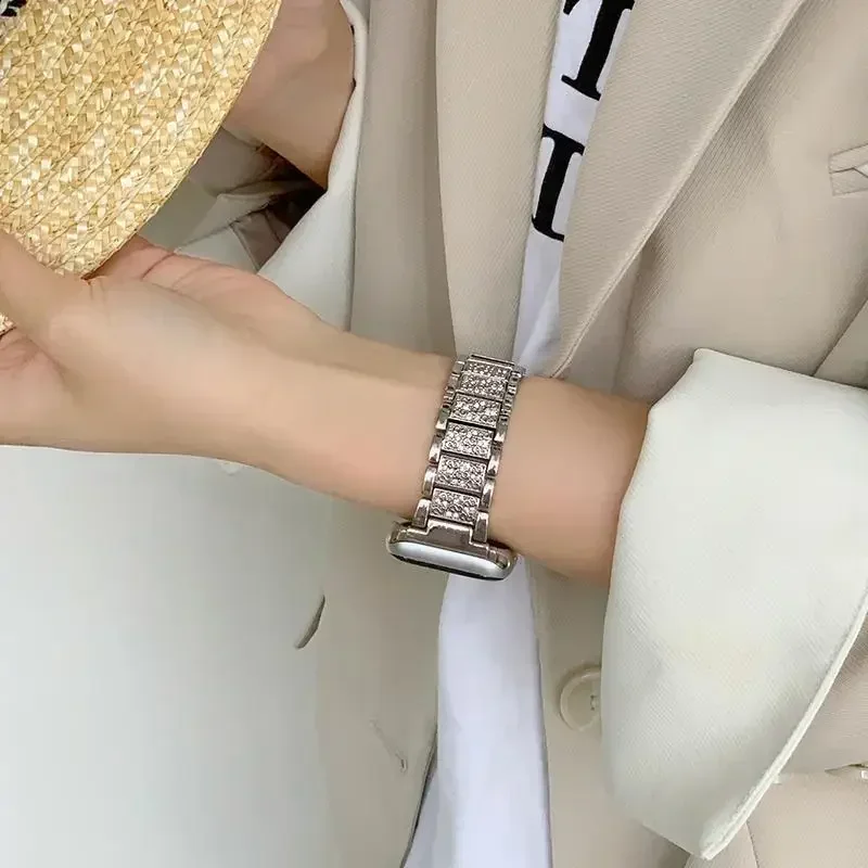 Diamond Bling Strap For Apple Watch Band 49-45-40mm 44-41mm 46-42mm Metal Belt For IWatch Series 10 9 8 7 SE 6 5 Women Bracelet
