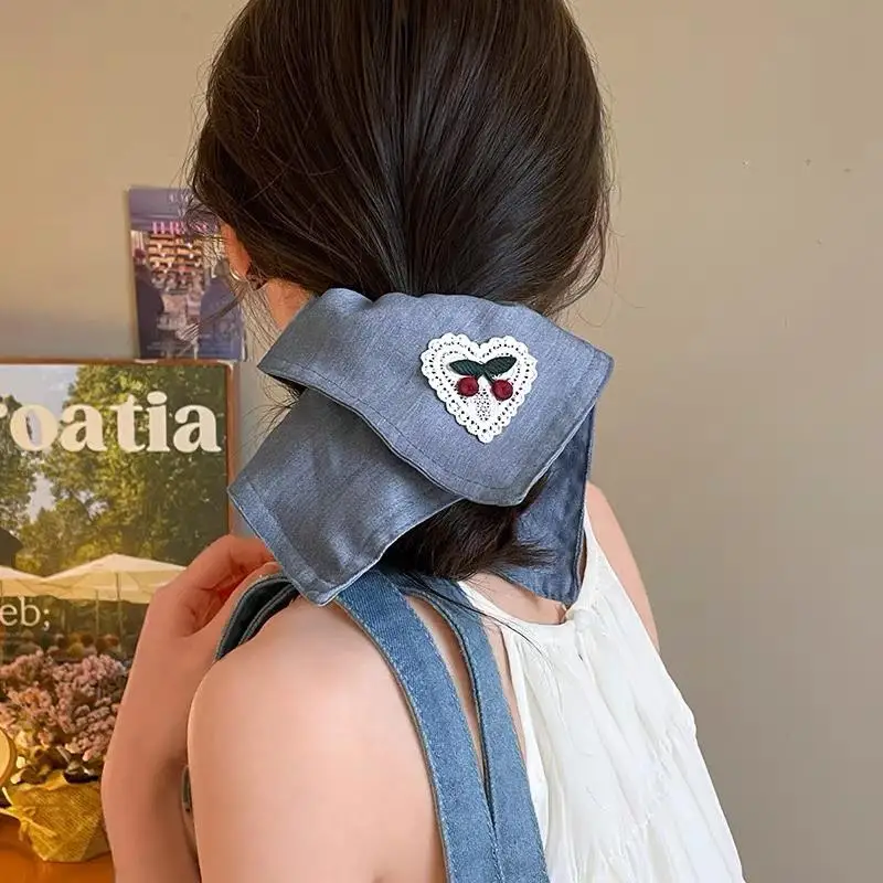 

Women Fashion Temperament Scarf Hair Accessoires Tie Designer Hair Scrunchie Ribbon Hair Band Square Scarf With Large Intestine