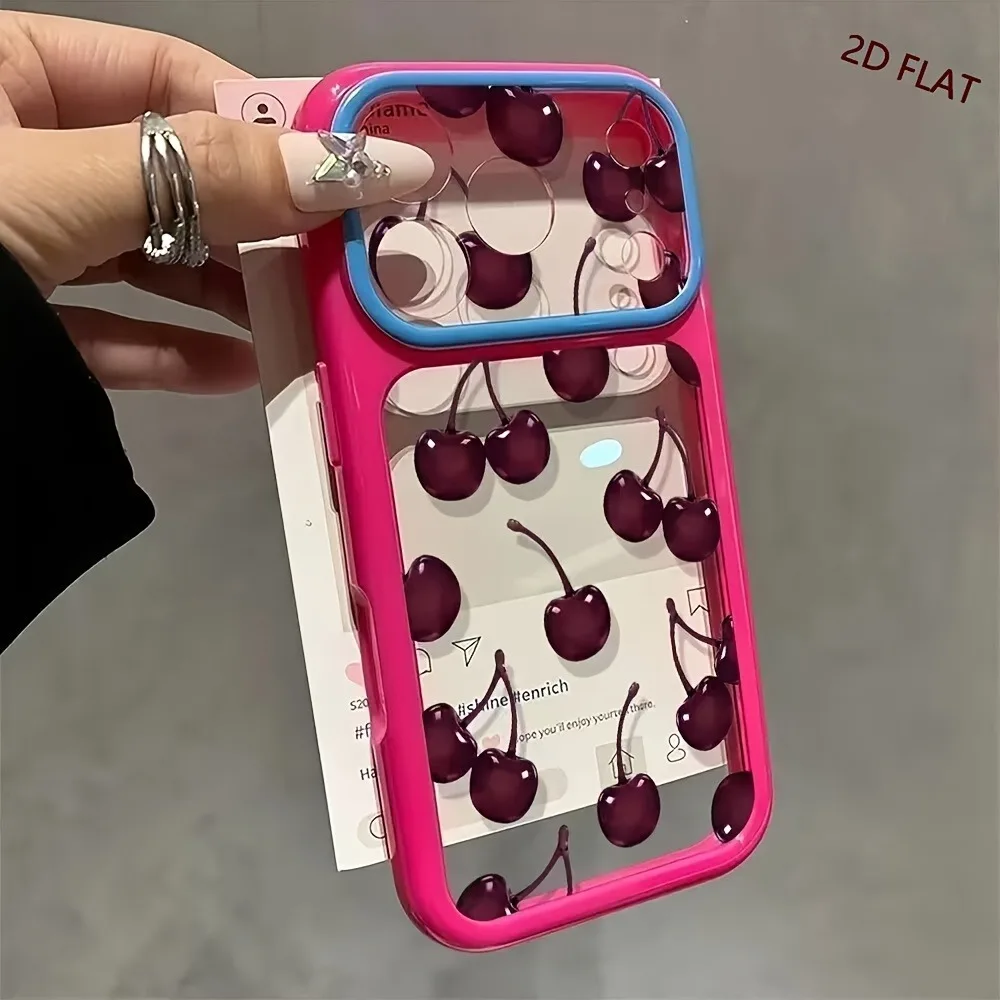 2D FLAT Handyhülle mit Burgunder-Kirschmuster für iPhone 18 17 16 15 14 13 12 11 Pro Max 16Plus, transparente, stoßfeste Schutzhülle – Detail 7