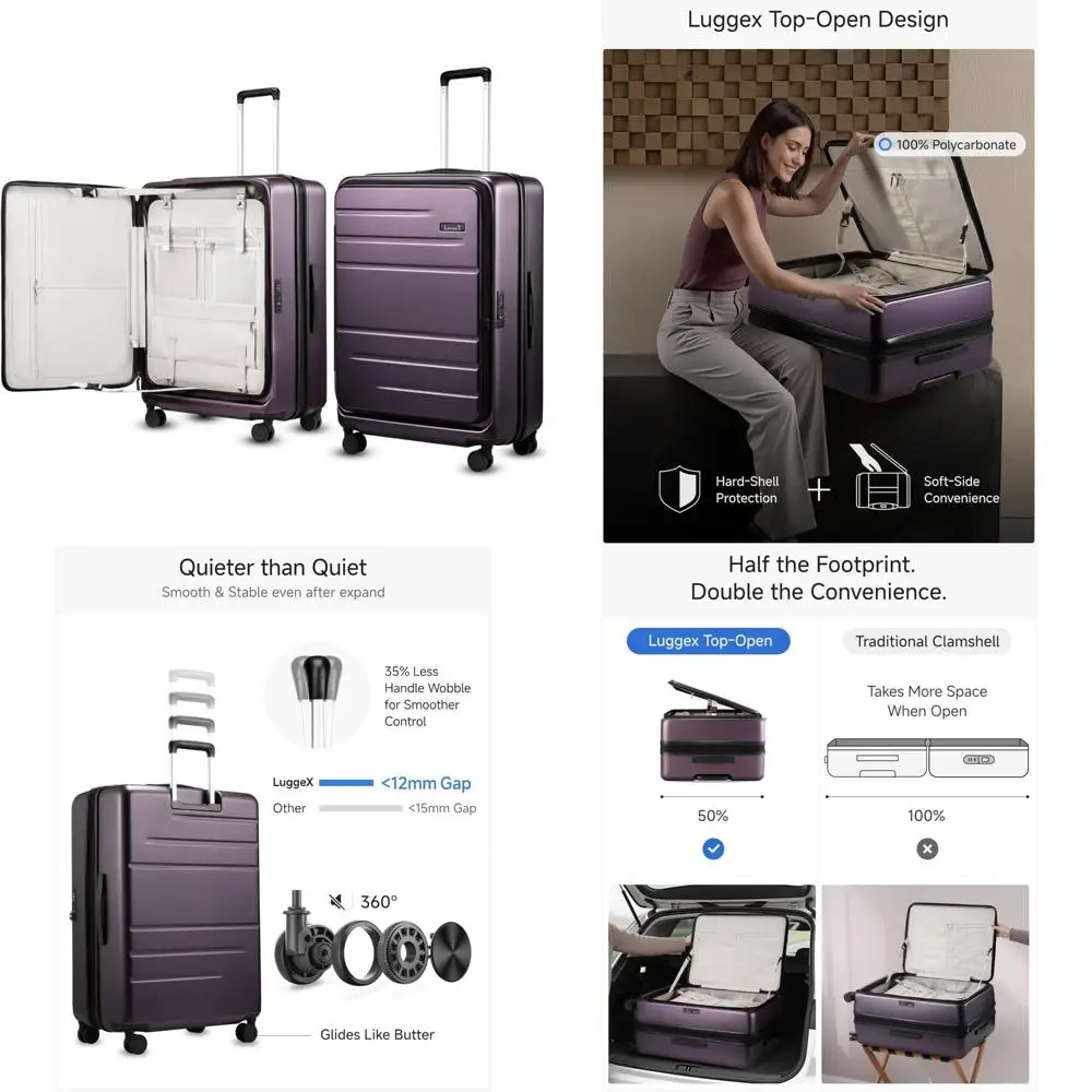 

Расширяемый чемодан из поликарбоната с твердым корпусом и колесиками, верхним отверстием, фиолетовый, 28 дюймов, легкий чемодан для путешествий