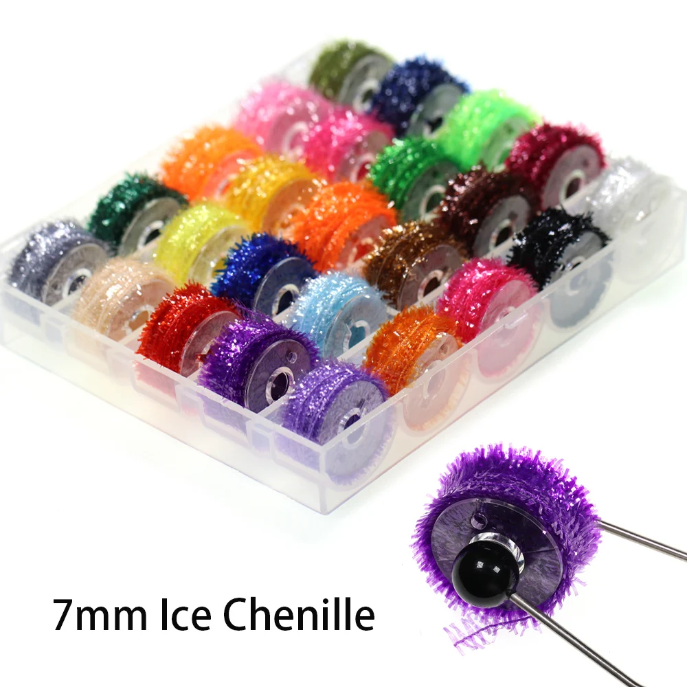 25 Stück/Set Fliegenbindematerial Ice Chenille zum Binden von Nymphen, Streamer-Fliegen, Marabou-Jigs, Ice-Jigs, Fliegen für Meeresangeln, Bass- und Hechtköder
