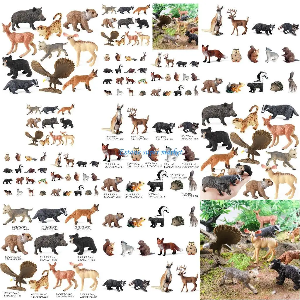 

090B Simulation Wild Animals Models Wolf Bear Deer Plastic Figurine Decorative Garden Home for Kid Cognition Toy