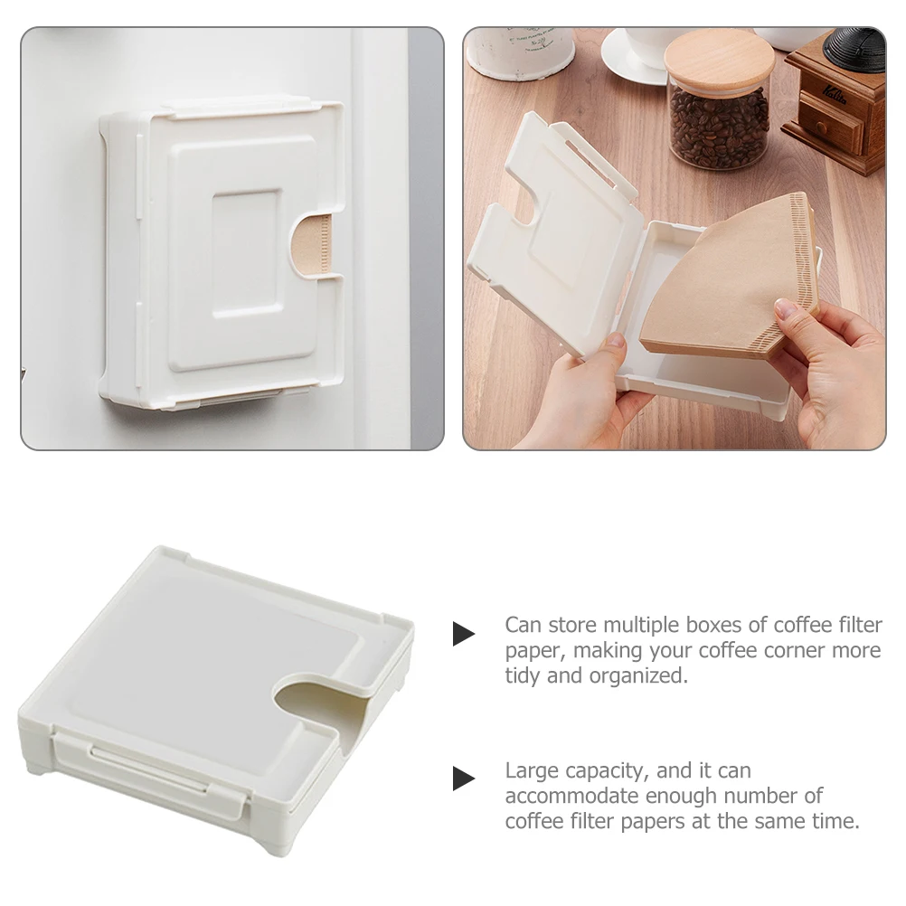 

Coffee Filter Storage Box White Magnet Case Organizer Multi-purpose Container Large Capacity Dust-proof Plastic Kitchen Bar Item