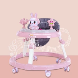 AnGku Baby Walker with Music Toys Foldable Activity Baby Walker with Anti-Roll 6-Wheel Round Chassis 6-Speed Height Adjustment