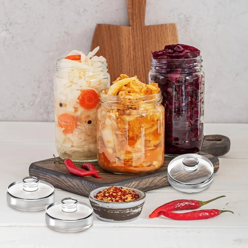 

Fermented Glass Weights with Handle Clear Wide Mouth Mason Jar Lid Kitchen Gadgets Sealed Heavy Fermenting Weights