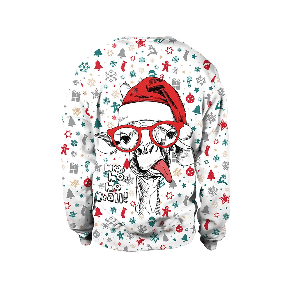 

2024 New Cute Deer Christmas Digital Print Pattern Pullover Round Neck Christmas Couple Sweater