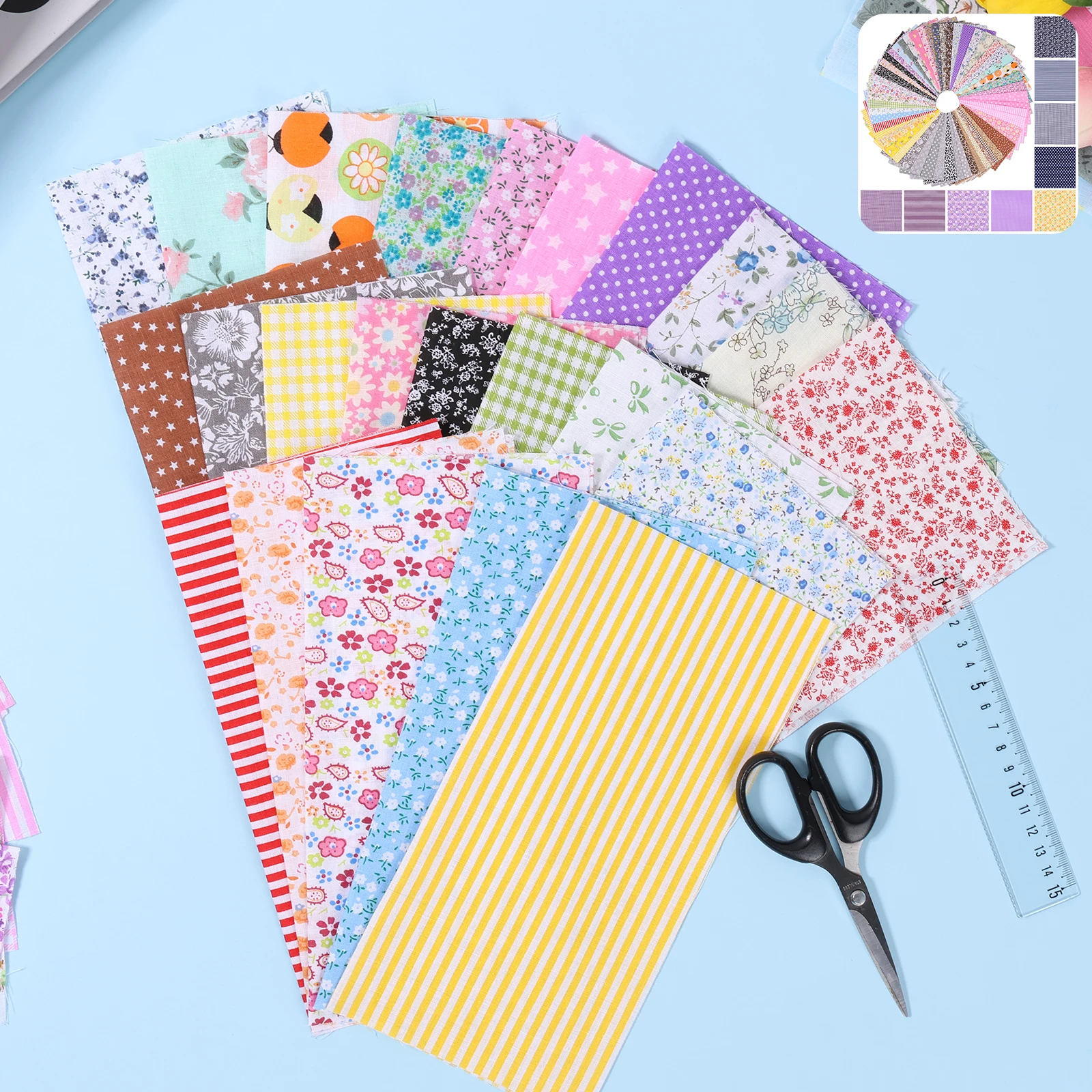 100 件 Cotton Fabric No Repeat Fabric Squares Printed Fabric Bundles 9.8X9.8Inch Patchwork Squares Soft Sewing Fabric Decor