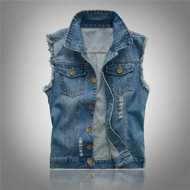 

Men's plus Size Denim Vest Autumn Sle Slim Fit Faionable Youth Casual Bright Stitching Line Patch ket Single Color