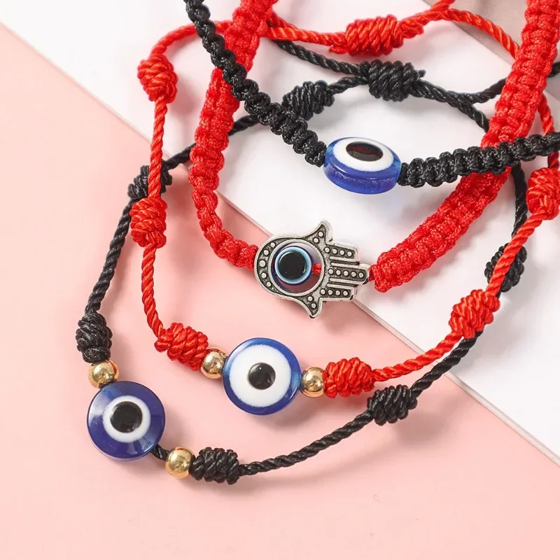 6/12pcs Handmade Red Rope Evil Devil\'s Eye Bracelets Lucky Adjustable Braided String Couple Bangle Family Good Friend Blessings