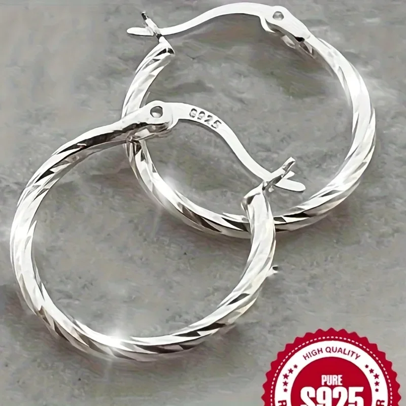 925 Sterling Silver Twist Hoop Earrings Classic And Simple Hypoallergenic Lightweight Suitable for Daily Wear Jewelry for Women