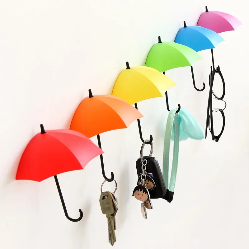 Adhesive Bathroom Wall Sticker Kitchen Decor Hook Creative Umbrella Shape Key Hanger Cute Bag Holder Living Room Home Decoration