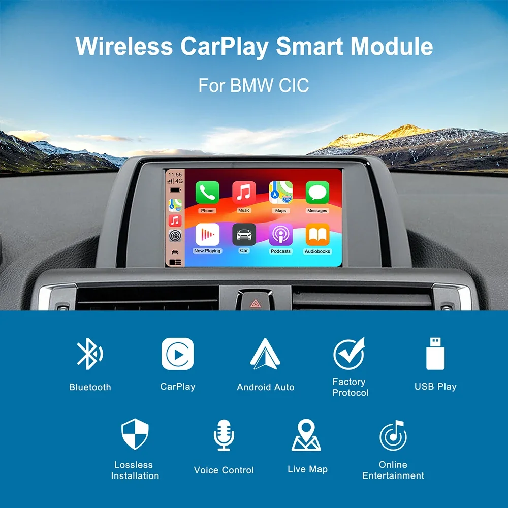 نظام CarPlay Android Auto اللاسلكي لسيارات BMW X5 E70 F15 X6 E71 EVO BNT CIC مع وظائف AirPlay تدعم كاميرا الرؤية الخلفية