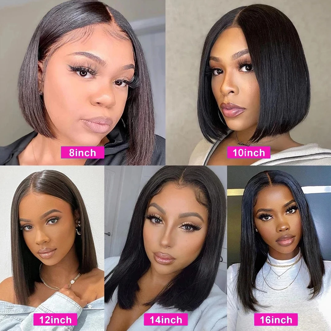 Wig Bob pakaian dan Go No Glueless rambut manusia Brasil siap untuk dipakai Wig Bob pendek lurus untuk WANITA HITAM 13x4 Wig Frontal renda