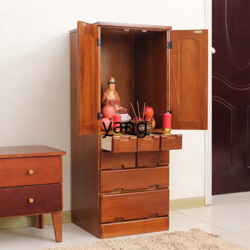 CX Solid Wood Vertical Buddha Cabinet God of Wealth Buddha Shrine Ancestor Memorial Bodhisattva Statue Guanyin Altar