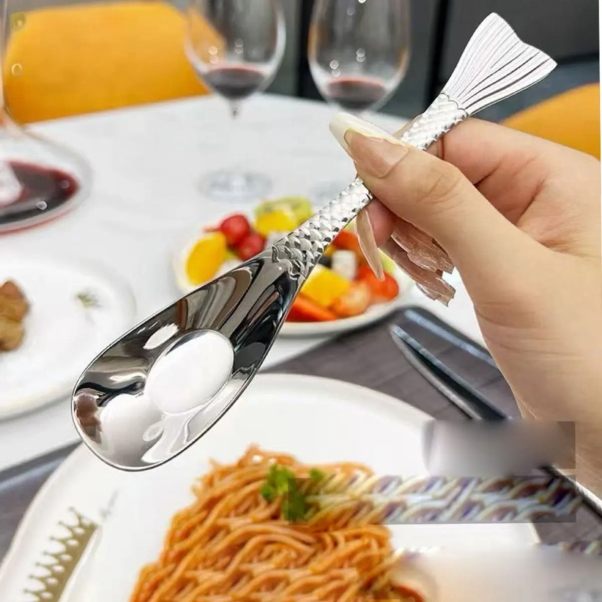 304 Stainless Steel Koi Fish Tail Spoon, Fish Spoon for Eating and Drinking, Soup Spoon, Exquisite Spoon, 2Pcs
