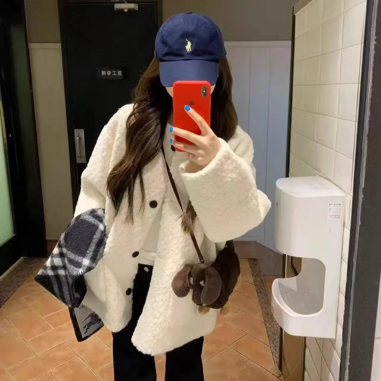 

Корейская женская зимняя куртка из овечьей шерсти средней длины, универсальная, стильная, с эффектом омоложения, верхняя одежда, свитер для женщин