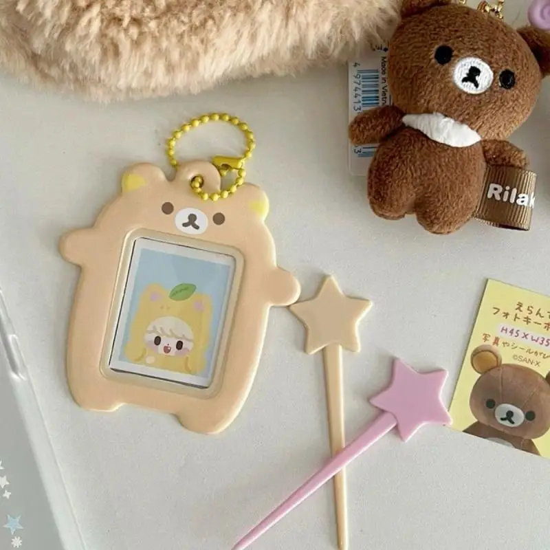 Kawaii Rilakkuma Card Sleeve Cartoon Anime Little Bear 2-Inch Photo Card Holder Photo Protective Cover Decoration Pendant Gifts