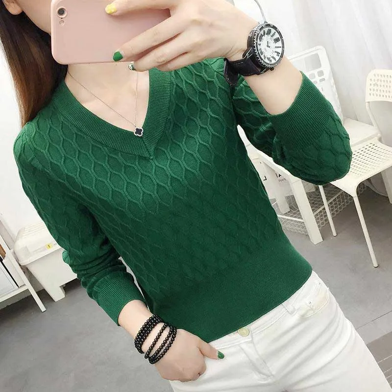 Fashion V-Neck All-match Solid Color Sweaters Women\'s Clothing 2023 Autumn Winter Loose Knitted Korean Pullovers Casual Tops