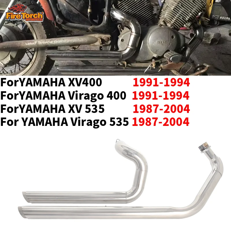 Slip-On für YAMAHA XV400 Virago 400 1991 - 2004 für YAMAHA XV 535 Vago 535 1987 - 2004 Motorrad-Auspuffanlage Komplettsystem Schalldämpfer