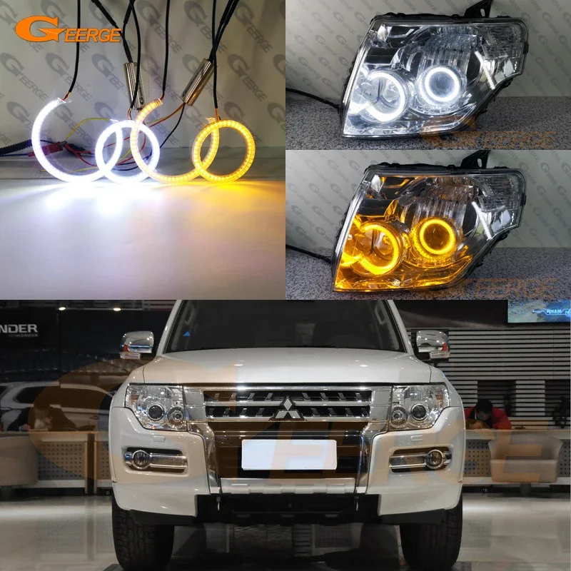 For Mitsubishi PAJERO IV Shogun MONTERO Ultra Bright A/W Switchback DRL Turn Signal SMD LED Angel Eyes Kit Halo Rings