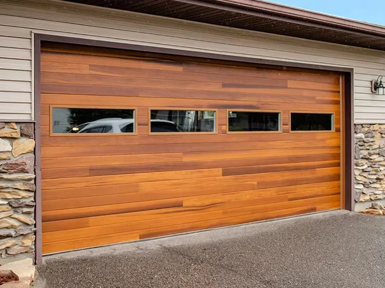 for Modern electric automatic wooden grain panels look garage door high end aluminum faux wood sectional garage doors