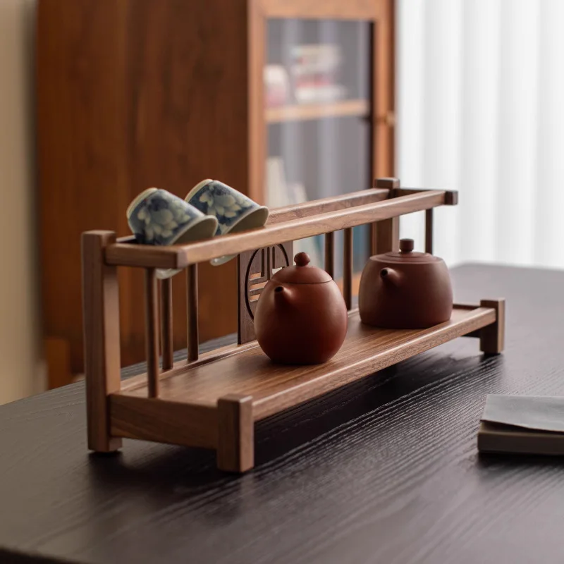 North American black walnut solid wood tea set, teacup holder, purple sand teapot storage rack, desktop display, Bogu rack, stor