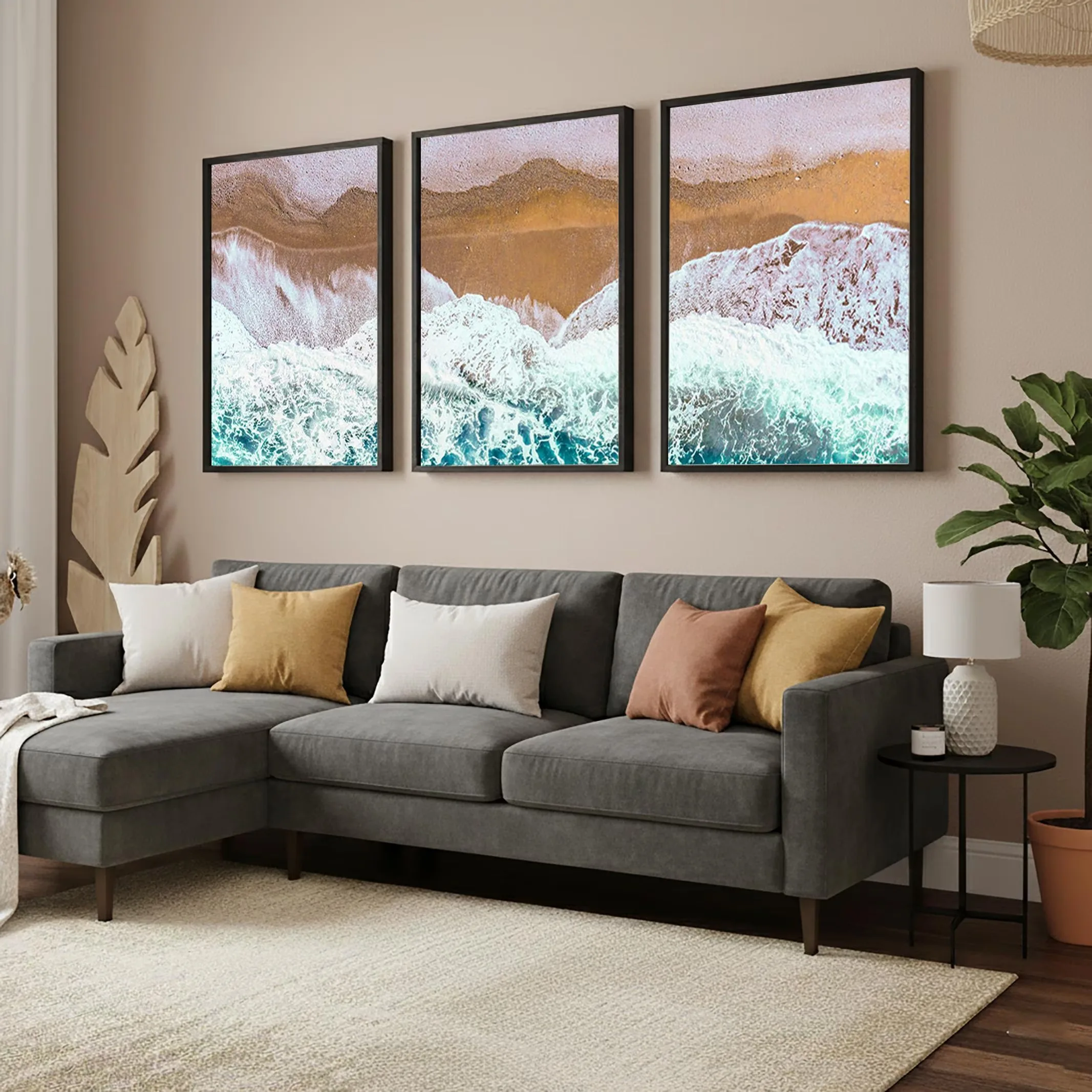 Boho Neutral Coastal Wall Print Triptych Minimal Earth Tone Seaside Scenery Art Decor or Beach House Apartment Housewarming Gift