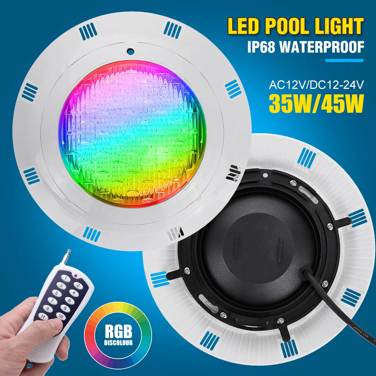 

45W Swimming Pool Light with Remote Controller RGB Multi Color Outdoor LED Underwater AC12V IP68 Waterproof Lamp