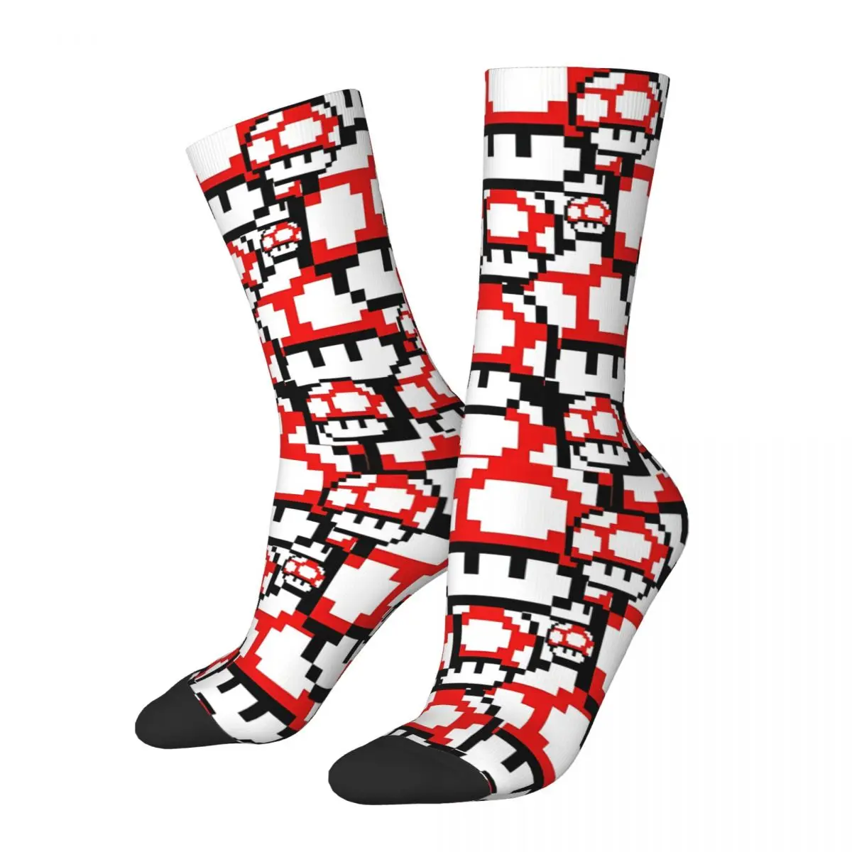 Happy Funny Men's compression Socks 8-Bit Power Big Retro Harajuku Mushroom Game Hip Hop Novelty Seamless Crew Crazy Sock Gift