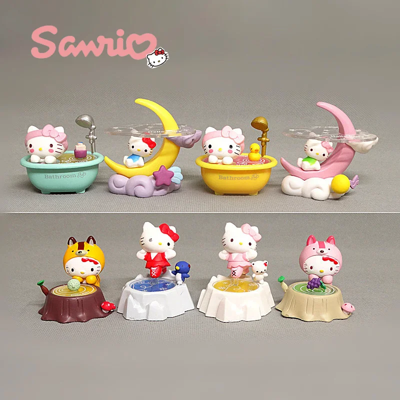 

8pcs Sanrio Cartoon Hello Kitty Mini Anime Figure Toys Moon Forest Kt Cat Assembled Ornament Doll Decoration Pvc Model Kids Gift