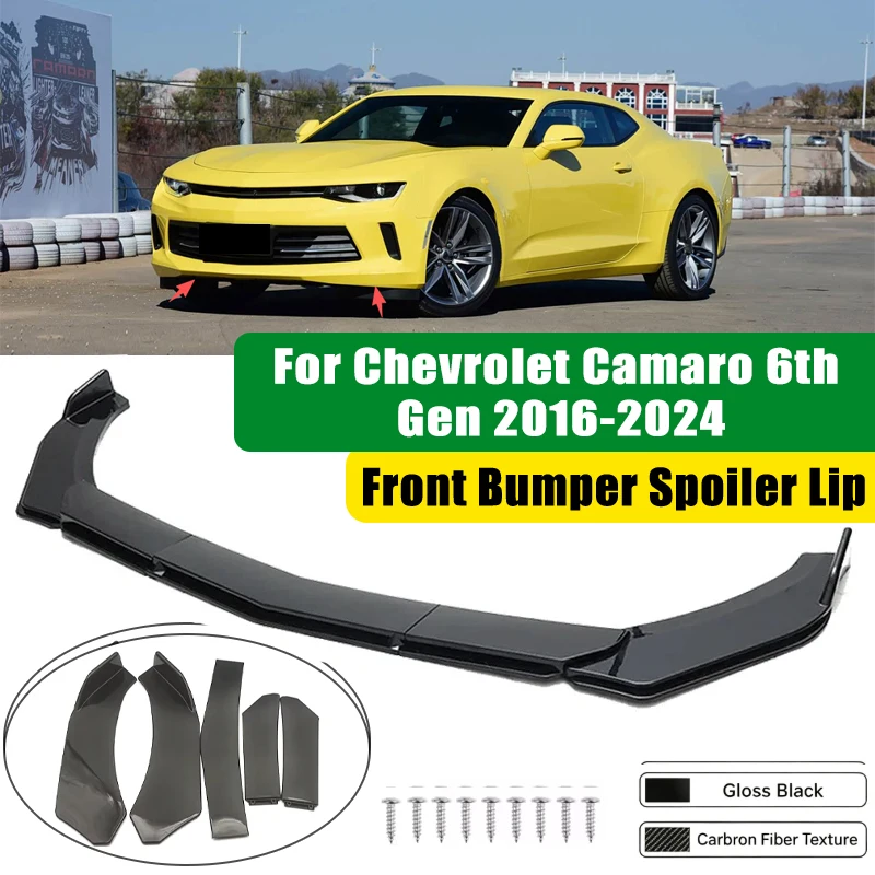 For Chevrolet Camaro 6th Gen 2016-2024 5Pcs ABS Car Front Bumper Lip Spoiler Splitter Body Kit Canard Tuning Accessories