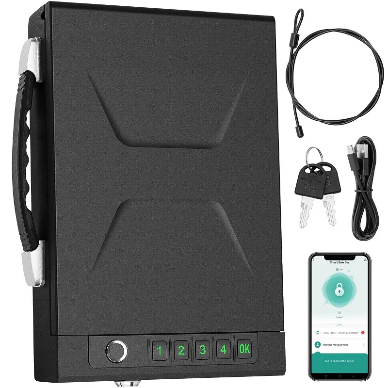 

Портативный сейф для пистолета, биометрическая технология, приложение/пароль/отпечаток пальца/разблокировка ключа, безопасный сейф из холоднокатаной стали