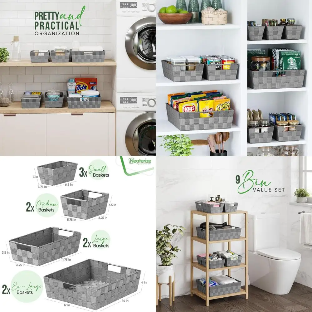 

Baskets For Organizing Set Of 9 Dark Grey - Storage Baskets For Shelves - Perfect Closet Organizer Bins, Bathroom Basket, and Pa