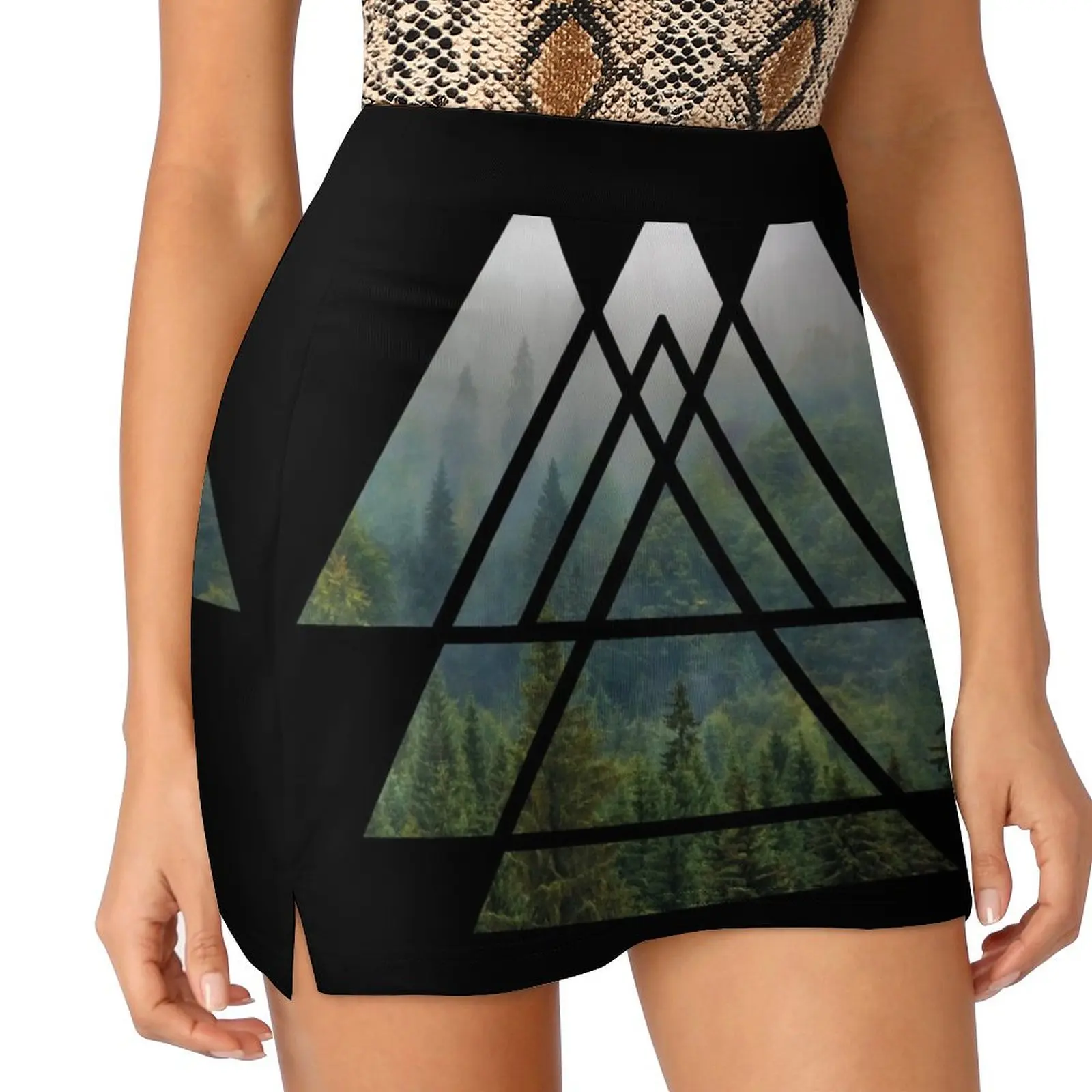 Sacred Geometry Triangles - Misty Forest Mini Skirt girls skirt women's stylish skirts