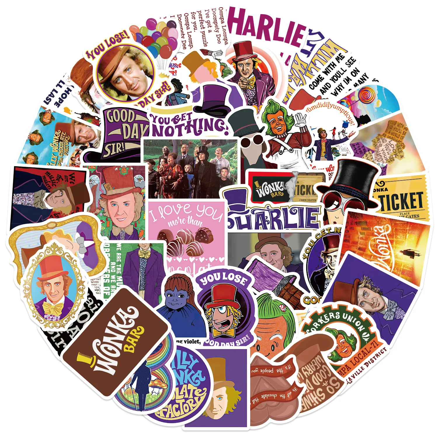 10/30/60 pçs charlie e a fábrica de chocolate adesivo para mala skate portátil bagagem telefone estilo diy decalque pegatina