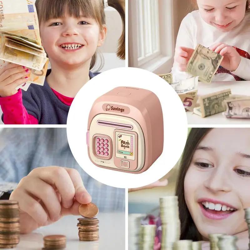 Kids ATM Bank Machine Real Money Electronic Money Bank With Password Lock Large Coin Counting Bank Cute Tabletop Bank Toy Saving