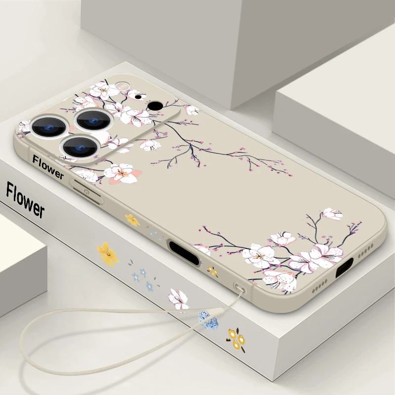 Custodia per telefono fiore di magnolia rosa per iPhone 17 Pro Max Funda iPhone 16 Pro Max 15 14 13 12 11 16e Air TPU copertura con cordino in silicone