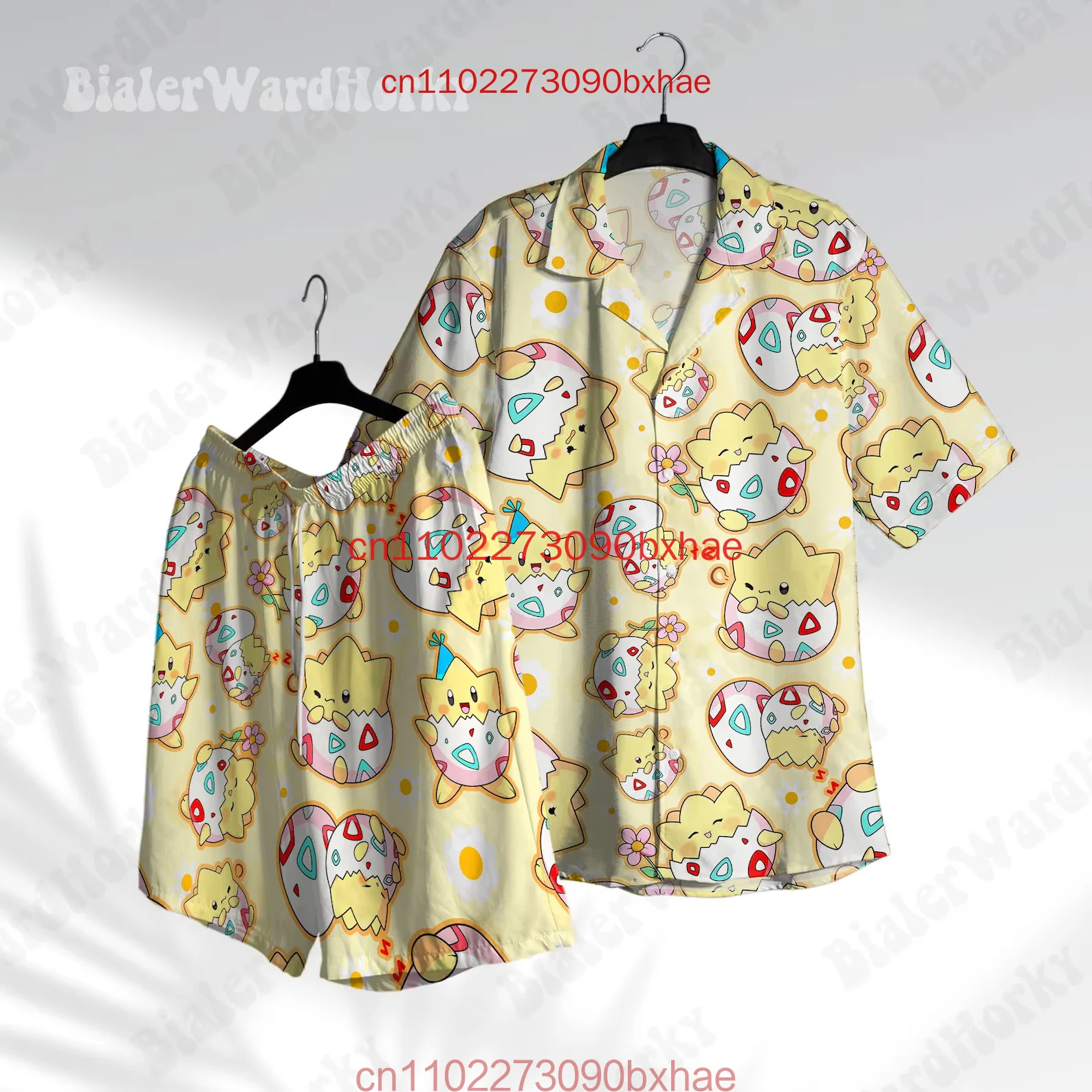 

Новая мужская гавайская рубашка на пуговицах на Хэллоуин с 3D принтом Pokemon Togepi, летний комплект, гавайские шорты, модная пляжная рубашка в стиле ретро