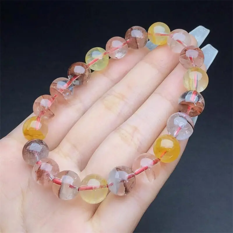 9MM Natural Colored Fire Quartz Hematoid Bracelet Women Men Handmade Stretch Rope Luxury Jewelry Energy Healing Gift 1PCS