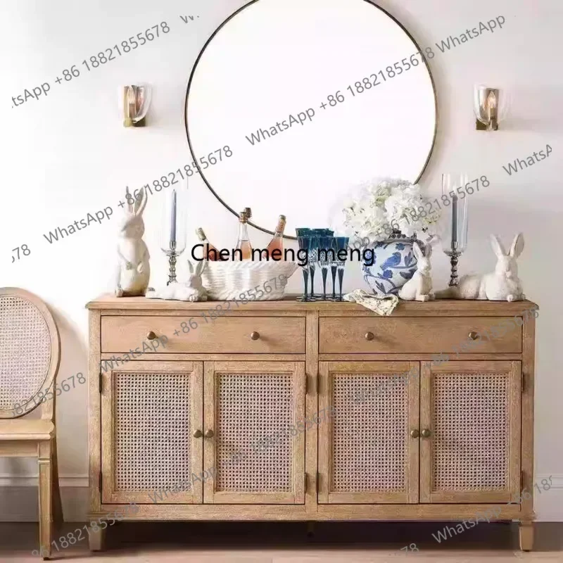 

American solid wood dining side cabinet retro style bedroom natural rattan locker entry porch chest